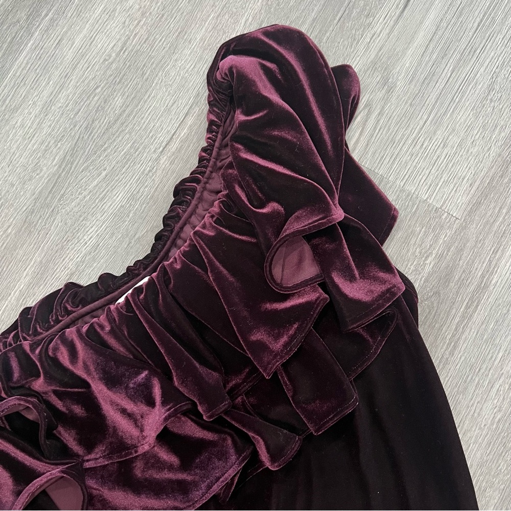 Misa Agus Purple Velvet One Shoulder Ruffle Top XS - Picture 3 of 5